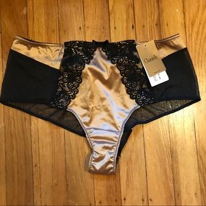NWT Chantelle Gold Black Lace Hipster Panty - M